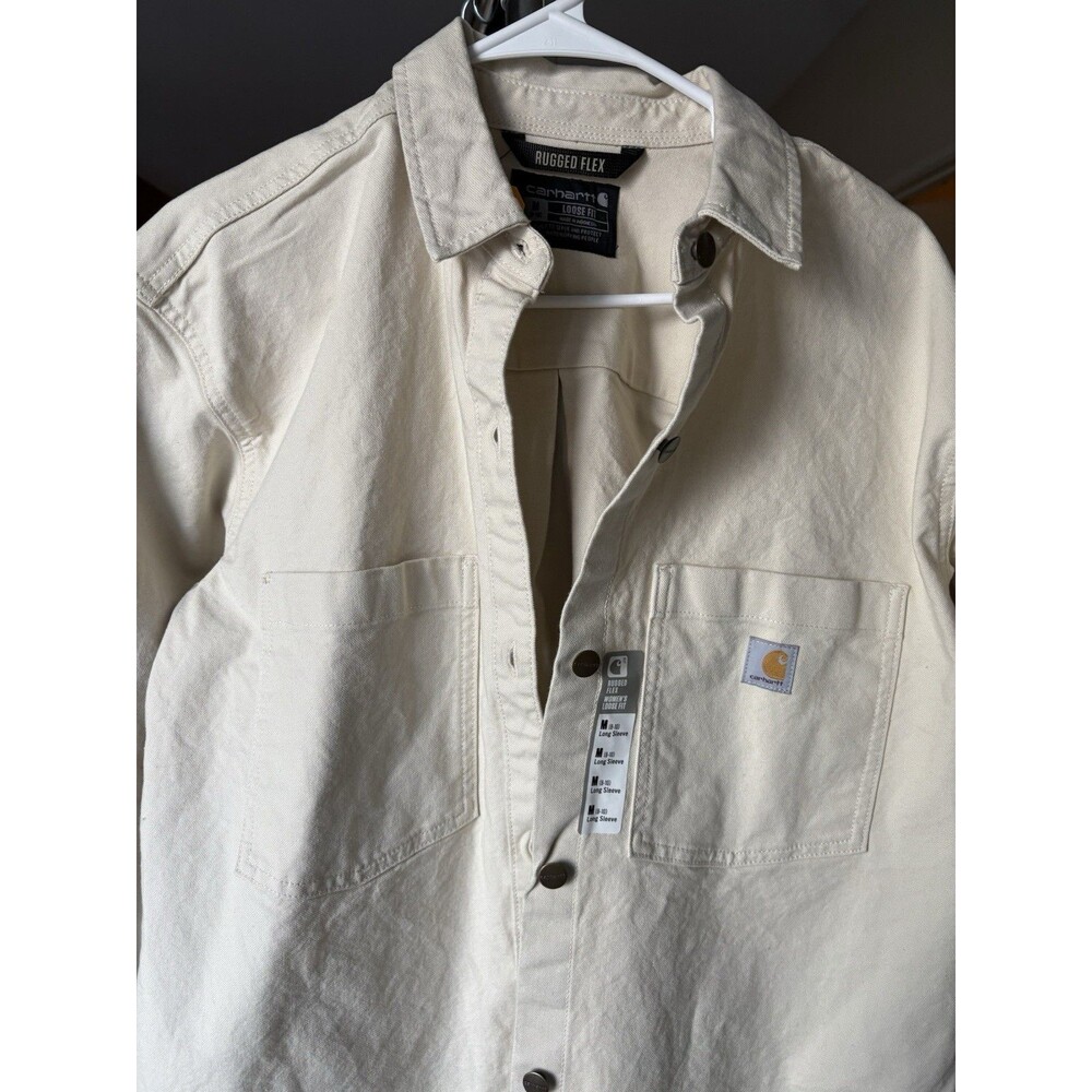 Detroit Carhartt Jacket Ladies Sz L Off White RN14806 Button Up Heart Tag